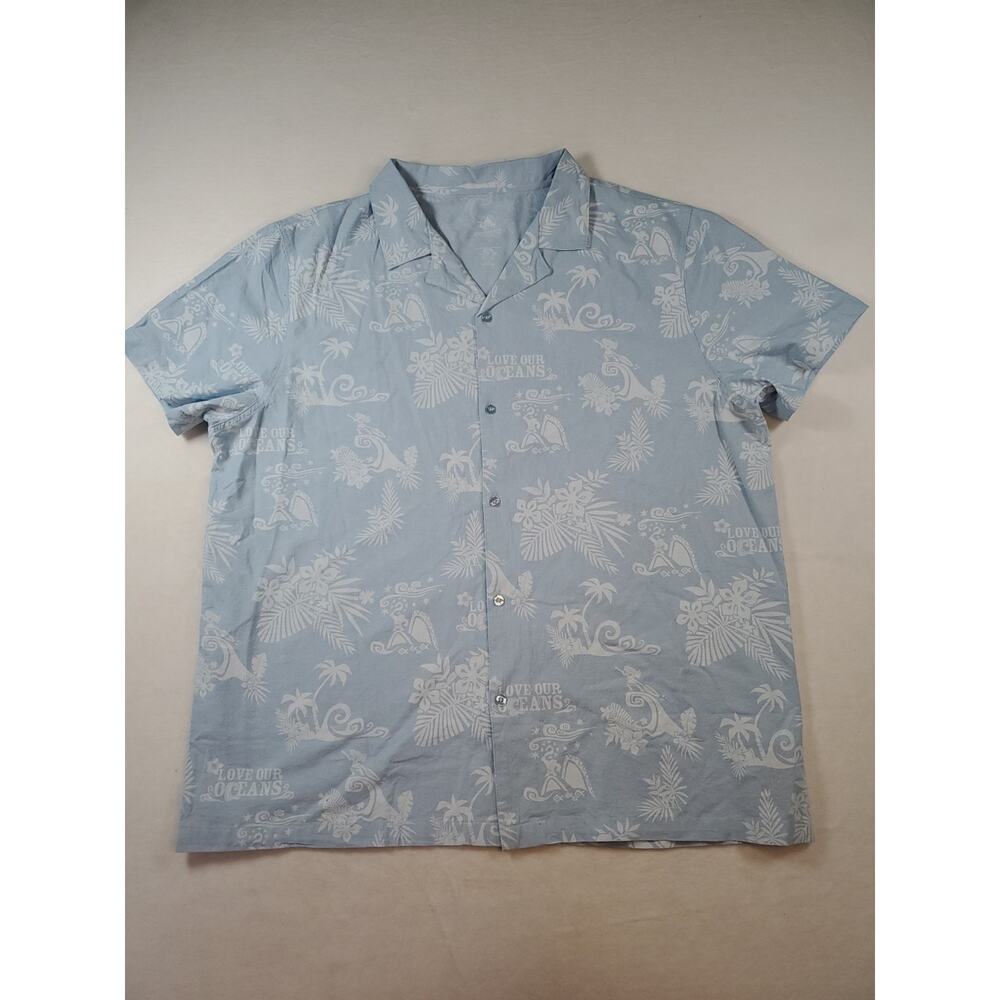 Disney Parks Lite Blue Love Our Ocean Hawaiian Button Up Shirt XL